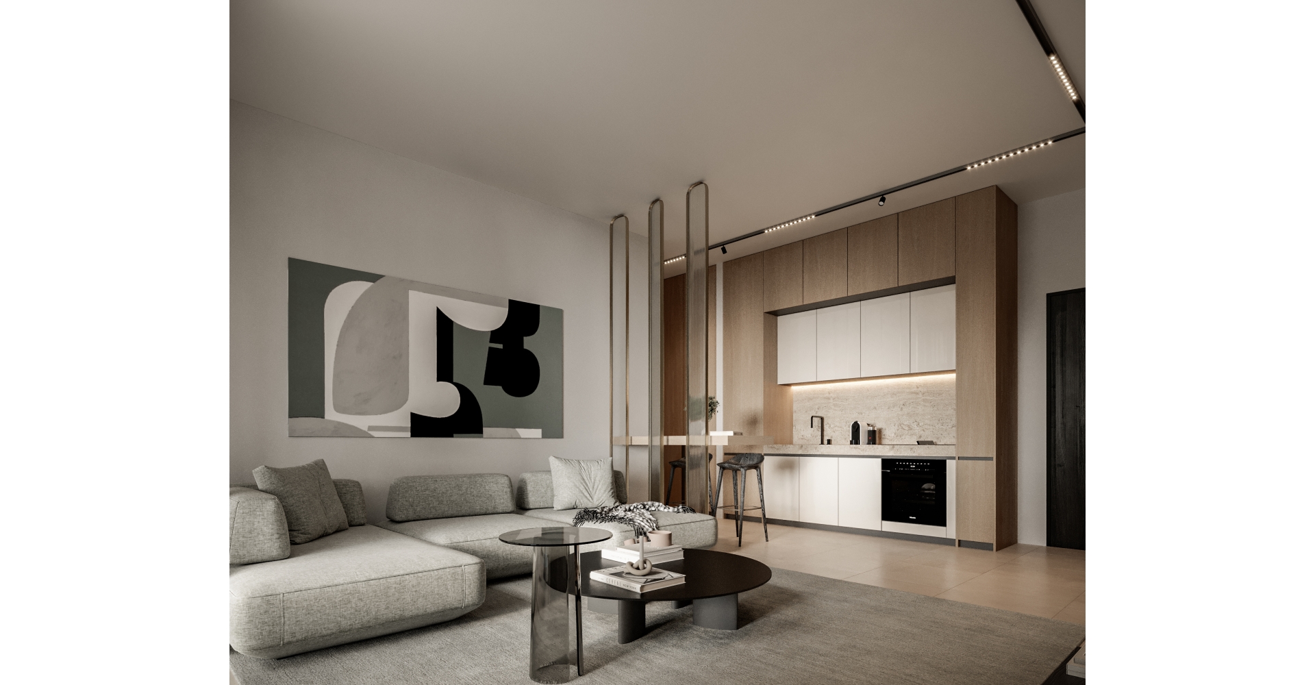Pafilia Plaza Living room and kitchen 1 Bedroom - tony chen